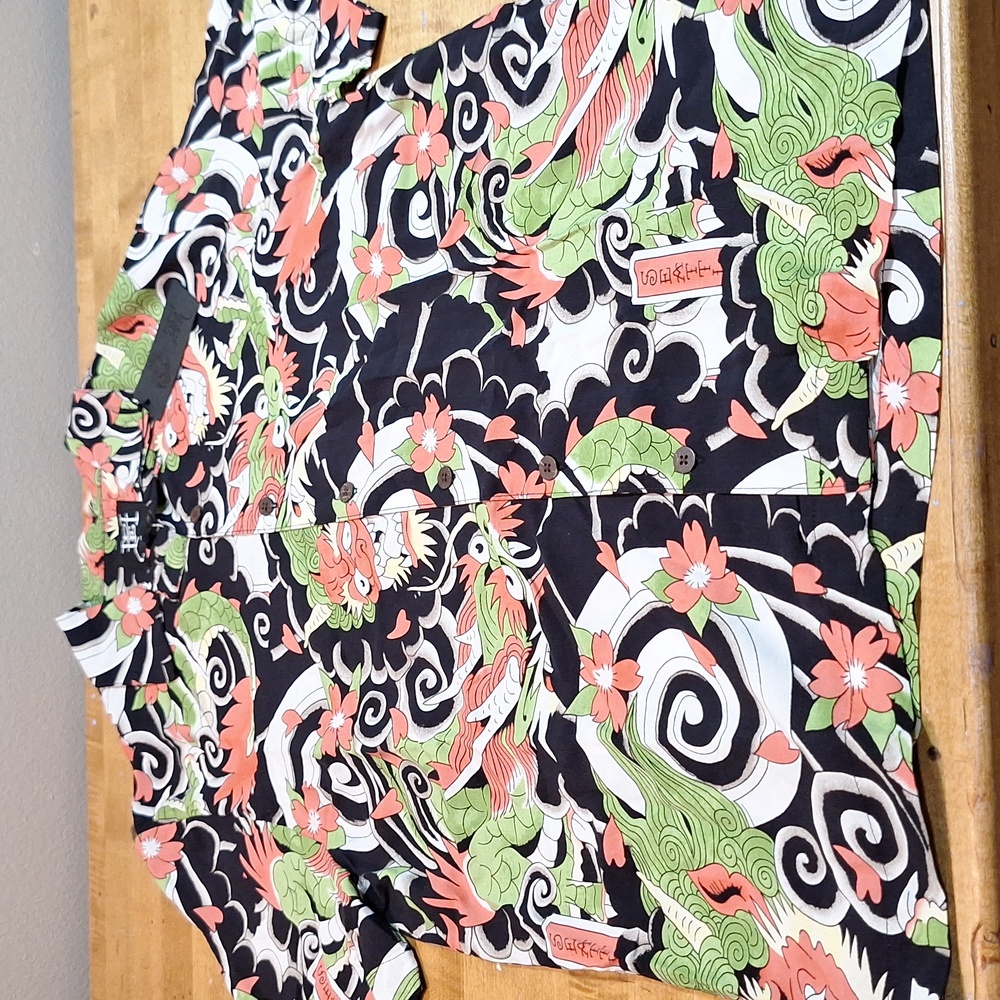 New Ed Hardy Chinese Dragon Hawaiian Button Up Shirt Shortsleeve Small - Picture 2 of 9